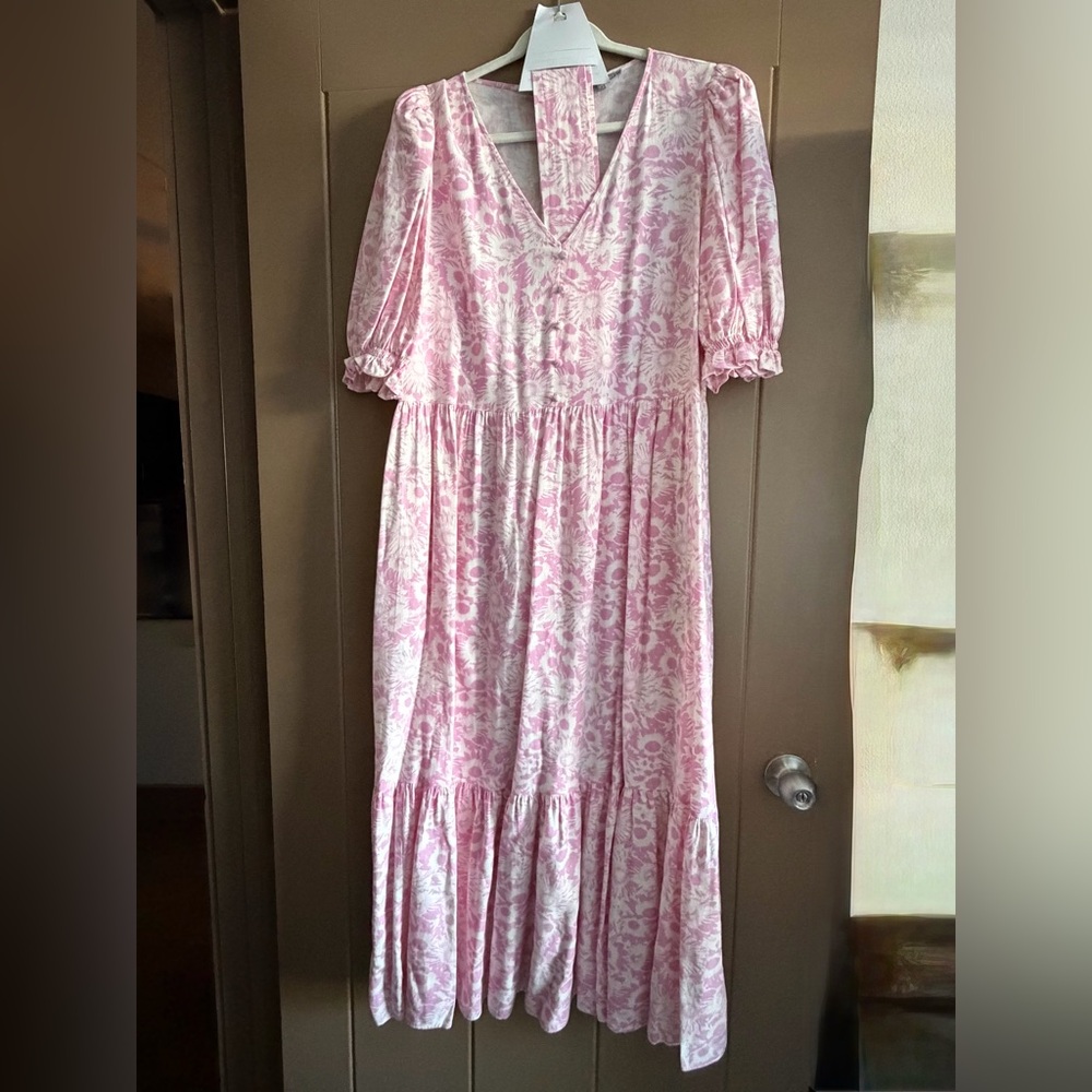 Oliver Bonas Elegant Pink Floral Maxi Dress